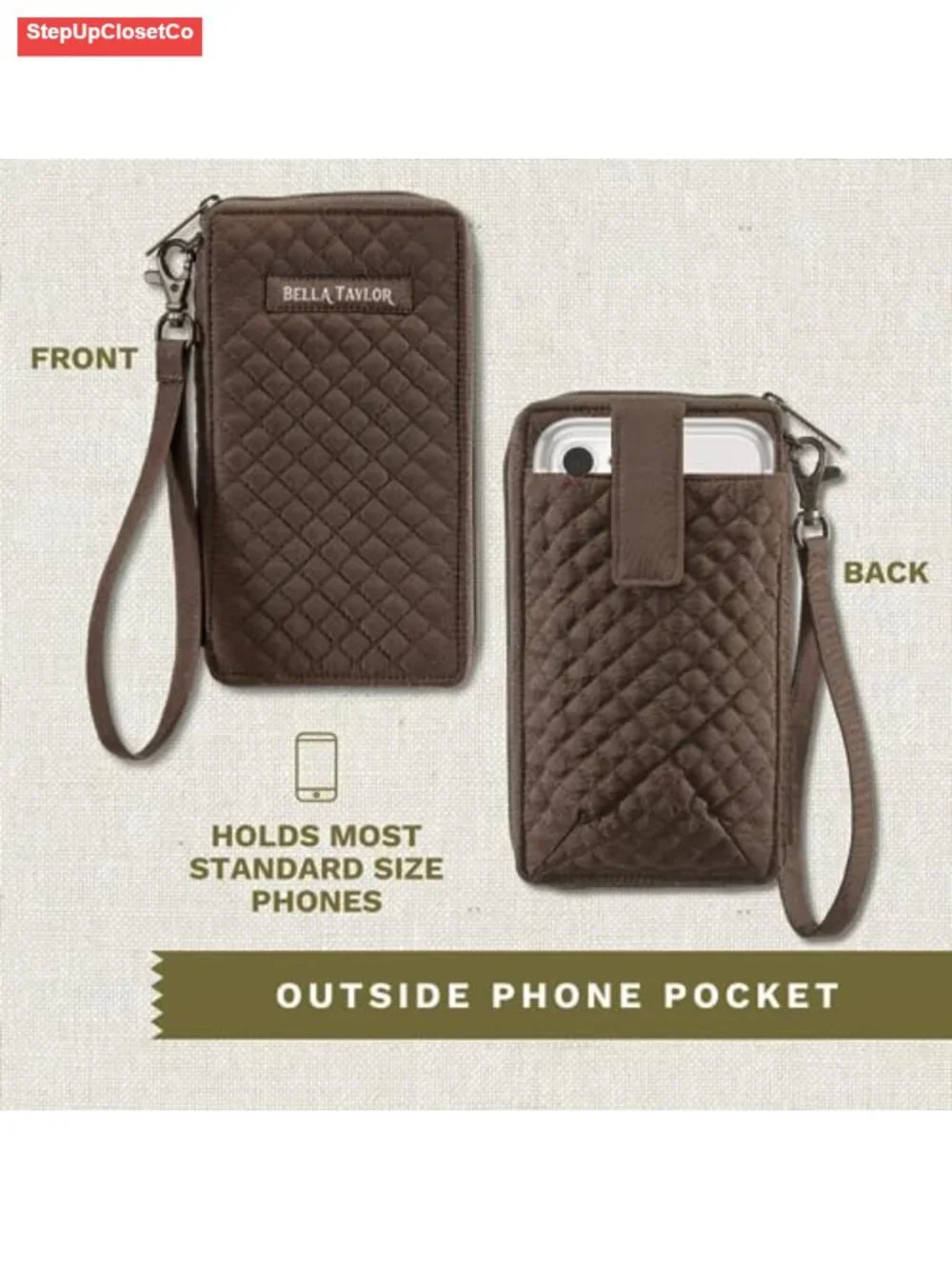 Quilted Microfiber Wristlet Wallet with Phone Pocket RFID Protection